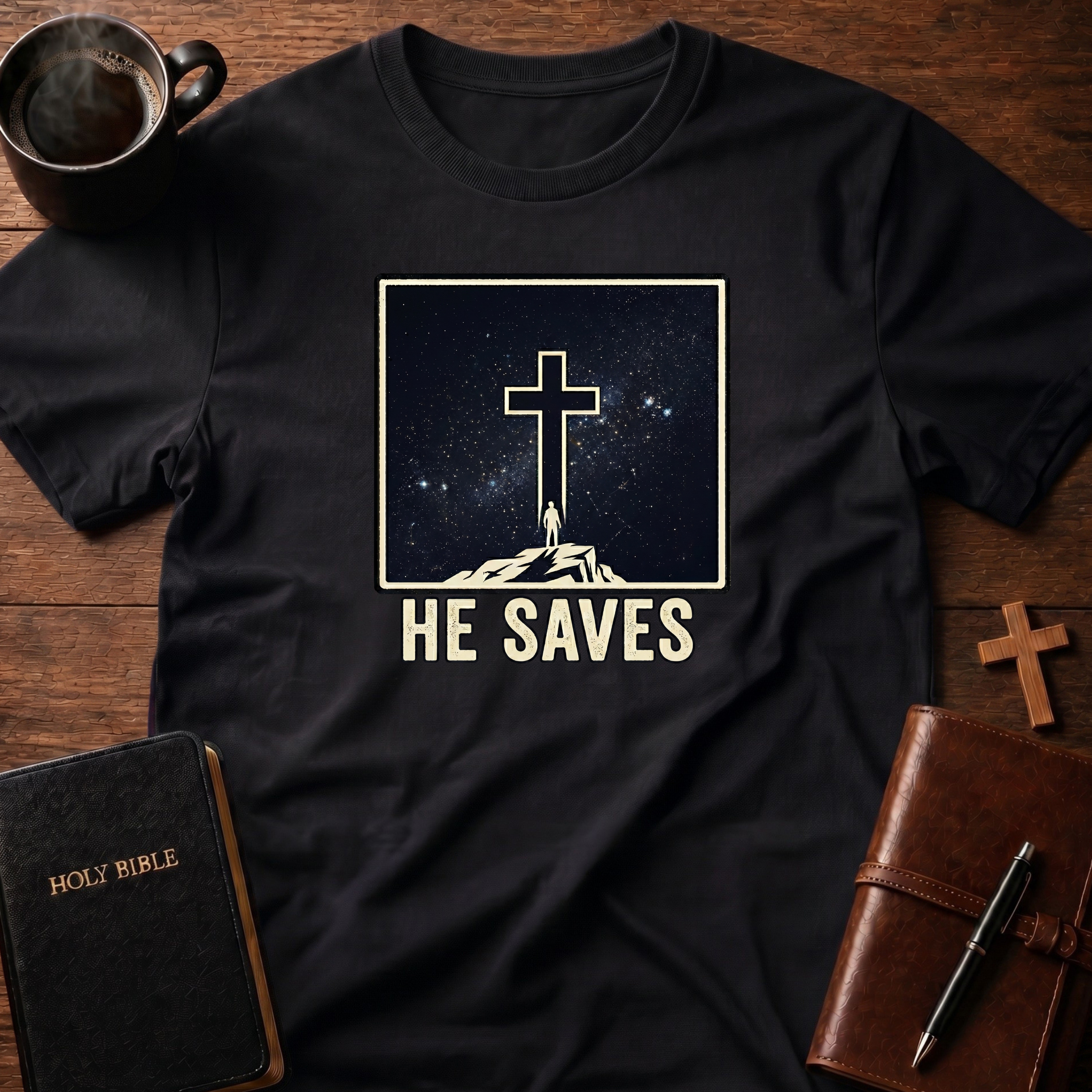 He Saves Night Cross T-Shirt