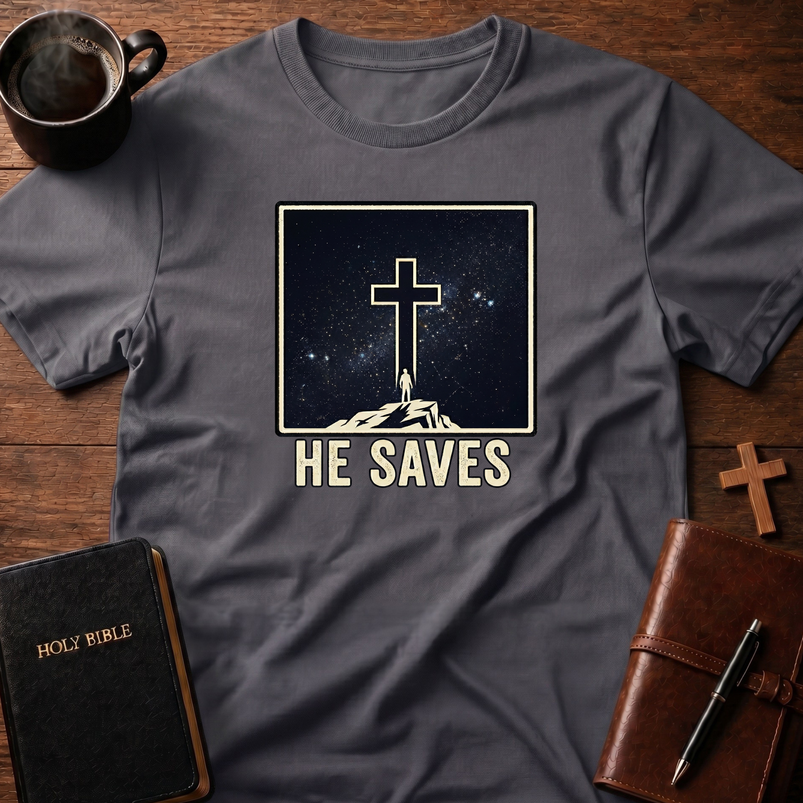 He Saves Night Cross T-Shirt