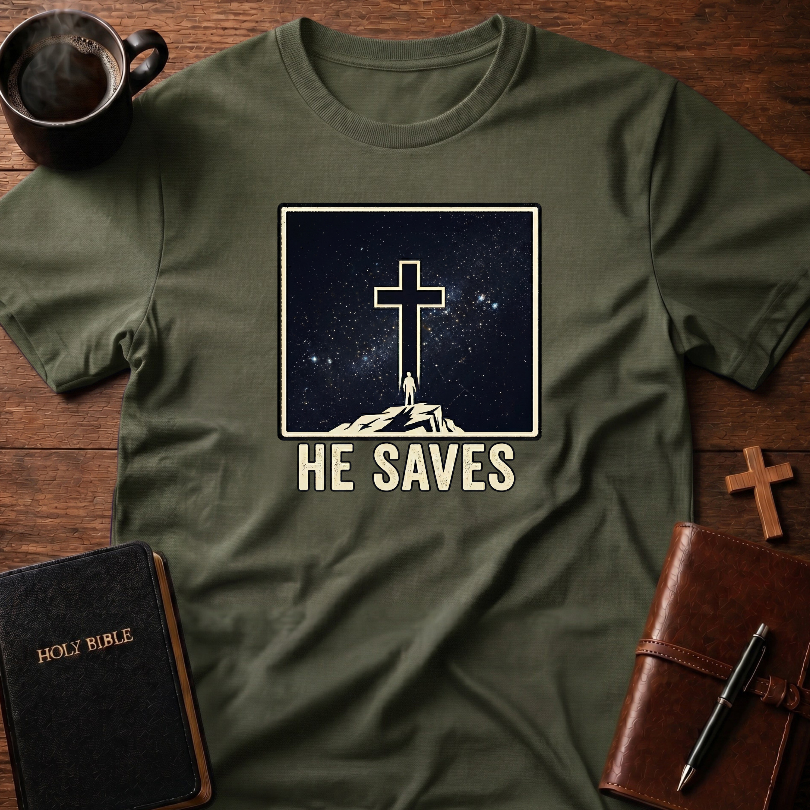 He Saves Night Cross T-Shirt