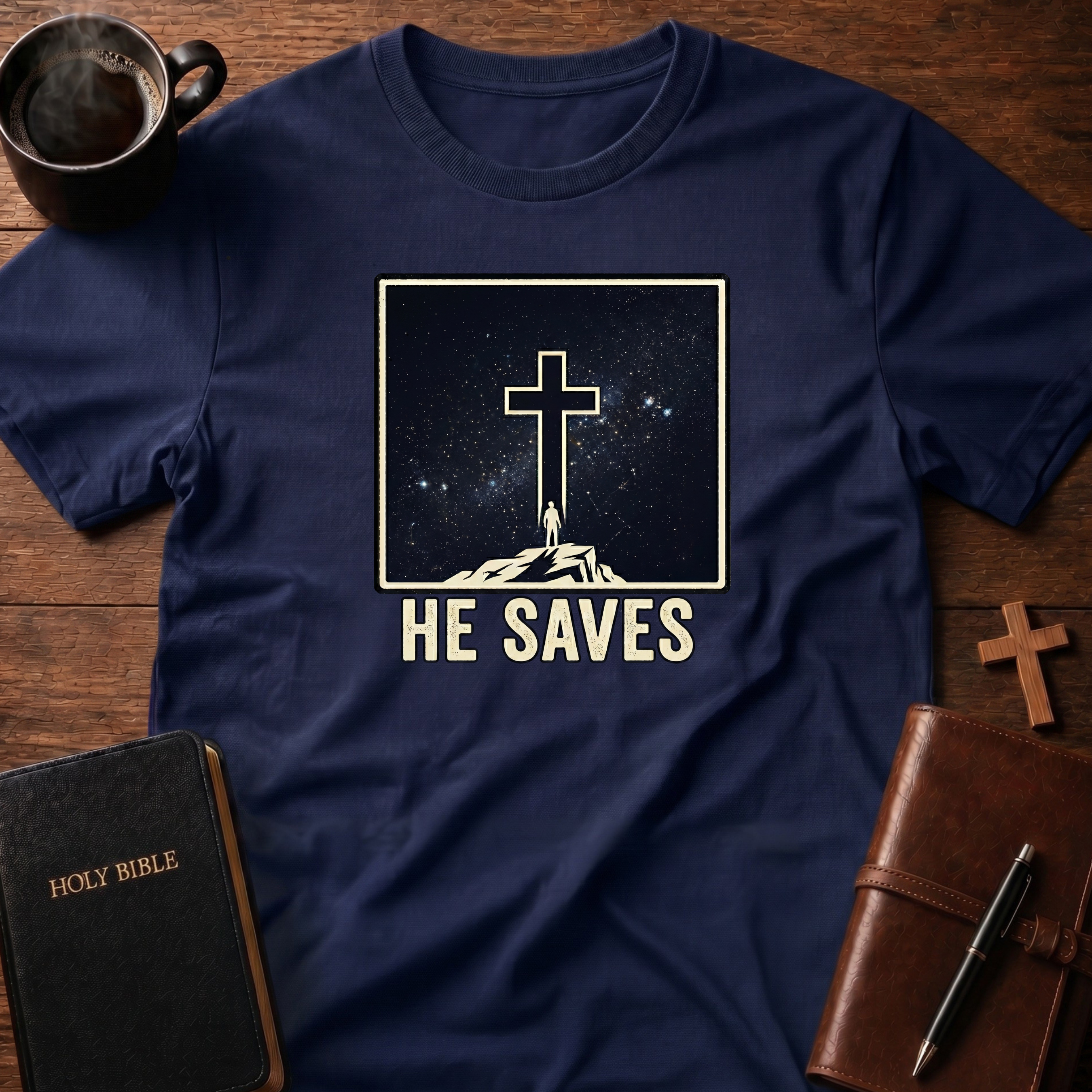 He Saves Night Cross T-Shirt